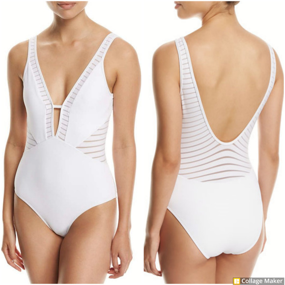 New JETS Jessika Allen Parallels Plunge V-Neck One-Piece Swimsuit White Size 8 - Picture 1 of 8